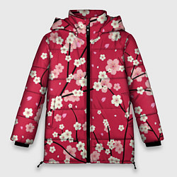 Куртка зимняя женская Цветы на ветках, цвет: 3D-красный