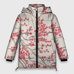 Куртка зимняя женская Красные цветы на ветках, цвет: 3D-красный