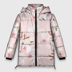 Куртка зимняя женская Розовые цветы весны, цвет: 3D-светло-серый
