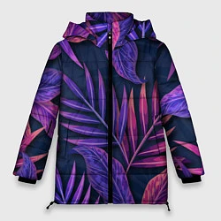 Куртка зимняя женская Neon Tropical plants pattern, цвет: 3D-черный