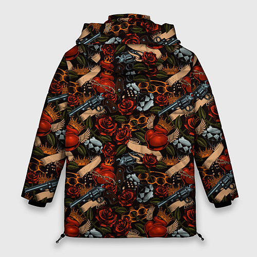 Женская зимняя куртка Кастеты, Пистолеты, Розы, Сердечки / 3D-Черный – фото 2