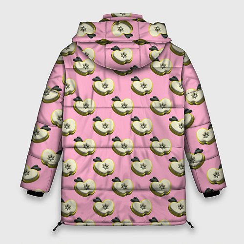 Женская зимняя куртка Яблочные дольки на розовом фоне с эффектом 3D / 3D-Черный – фото 2
