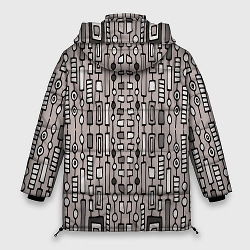 Женская зимняя куртка Полосатый геометрический узор Круги, квадраты, лин / 3D-Светло-серый – фото 2