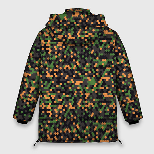 Женская зимняя куртка Абстрактный геометрический оранжевый черный и зеле / 3D-Черный – фото 2