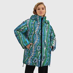 Куртка зимняя женская Разноцветная абстракция в стиле дудл Волны, линии,, цвет: 3D-черный — фото 2