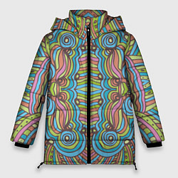 Женская зимняя куртка Абстрактный разноцветный узор Линии, волны, полосы