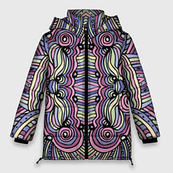 Куртка зимняя женская Абстракция разноцветная Калейдоскоп Фиолетовый, зе, цвет: 3D-черный