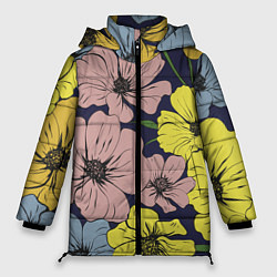 Куртка зимняя женская Цветы Винтажный Цветок, цвет: 3D-светло-серый