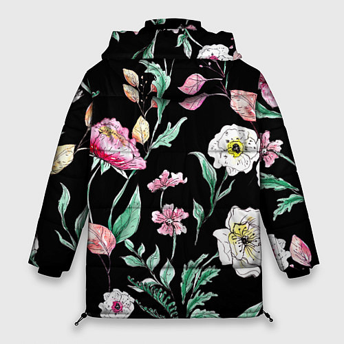 Женская зимняя куртка Цветы Нарисованные от Руки / 3D-Черный – фото 2