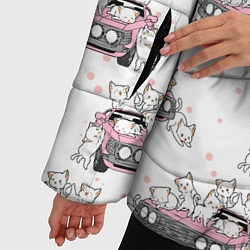 Куртка зимняя женская Коты на автомобиле Паттерн, цвет: 3D-красный — фото 2