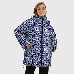 Куртка зимняя женская СИНИЙ ОРНАМЕНТ ПАТТЕРН, цвет: 3D-светло-серый — фото 2