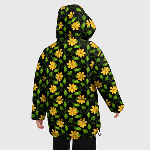 Женская зимняя куртка Желтые цветочки паттерн / 3D-Светло-серый – фото 4