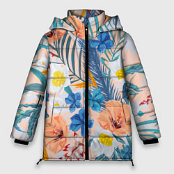 Куртка зимняя женская Цветы Яркие Тропические, цвет: 3D-красный