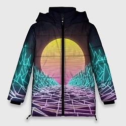 Куртка зимняя женская Vaporwave Закат солнца в горах Neon, цвет: 3D-черный