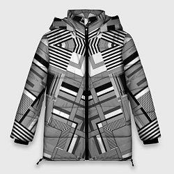 Женская зимняя куртка Черно белый современный геометрический узор Симмет