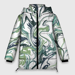 Женская зимняя куртка Зеленый мрамор Абстрактный узор с прожилками и раз