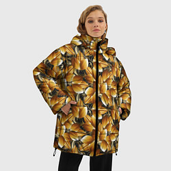 Куртка зимняя женская Объемные желтые листья, цвет: 3D-черный — фото 2