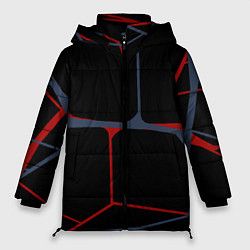 Куртка зимняя женская Геометрические линии сине-красные, цвет: 3D-черный