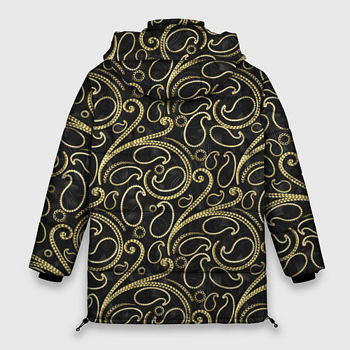 Женская зимняя куртка Золотистые узоры / 3D-Черный – фото 2