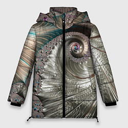 Куртка зимняя женская Fractal pattern Spiral Серебристый фрактал спираль, цвет: 3D-черный
