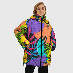 Куртка зимняя женская Тропические экзотические листья, цвет: 3D-черный — фото 2