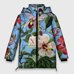 Куртка зимняя женская Цветы Сине-Цветочный Букет, цвет: 3D-черный
