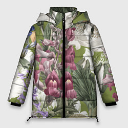 Куртка зимняя женская Цветы Ностальгический Весенний Узор, цвет: 3D-светло-серый