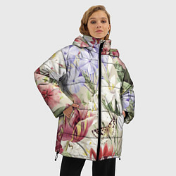 Куртка зимняя женская Цветы Утренний Букет Лилий, цвет: 3D-красный — фото 2