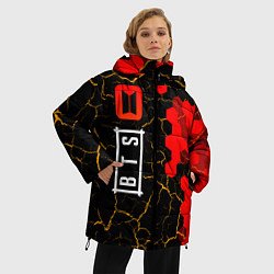 Куртка зимняя женская Лого BTS на темном фоне с сотами, цвет: 3D-черный — фото 2