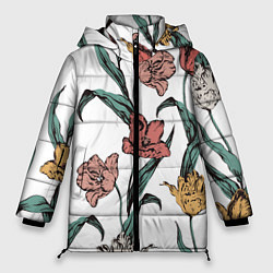 Женская зимняя куртка Цветы Разноцветные Тюльпаны