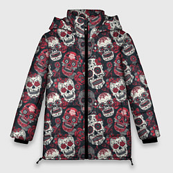 Куртка зимняя женская День мертвых Черепа Мексика, цвет: 3D-красный