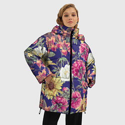 Куртка зимняя женская Цветы Розовые Пионы, цвет: 3D-красный — фото 2