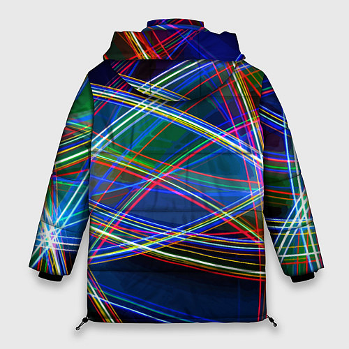 Женская зимняя куртка Разноцветные неоновые линии Абстракция Multicolore / 3D-Красный – фото 2