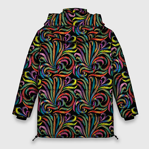 Женская зимняя куртка Разноцветные яркие узоры / 3D-Черный – фото 2
