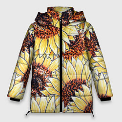 Женская зимняя куртка Подсолнухи рисунок паттерн