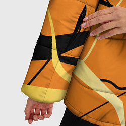Куртка зимняя женская Абстрактные полосы на оранжевом фоне, цвет: 3D-черный — фото 2