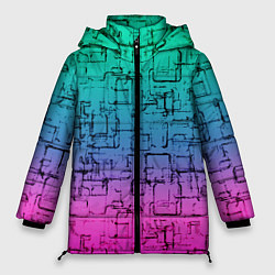 Куртка зимняя женская Абстрактный узор на розово-бирюзовом градиентном ф, цвет: 3D-светло-серый