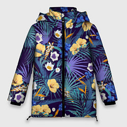 Куртка зимняя женская Цветы Фиолетовые Гибискусы, цвет: 3D-светло-серый