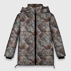Куртка зимняя женская Старый потертый деревянные паркет, цвет: 3D-красный