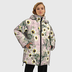 Куртка зимняя женская Цветы Летние Ромашки, цвет: 3D-светло-серый — фото 2