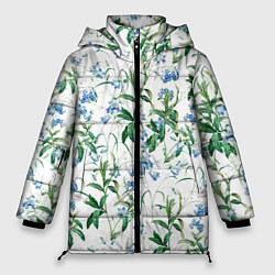 Куртка зимняя женская Цветы Синие Незабудки, цвет: 3D-светло-серый
