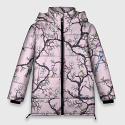 Женская зимняя куртка Цветы Сакуры и Птицы На Ветках