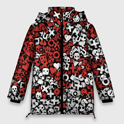 Куртка зимняя женская Красно-белые знаки LDR, цвет: 3D-светло-серый