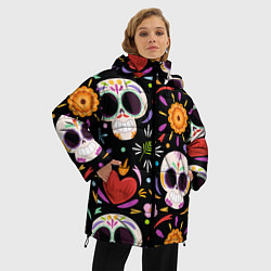 Куртка зимняя женская Веселые черепа в цветах, цвет: 3D-светло-серый — фото 2