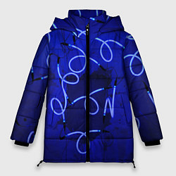 Куртка зимняя женская Неоновые закрученные фонари - Синий, цвет: 3D-красный