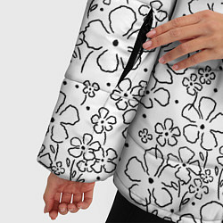 Куртка зимняя женская Цветочки черные на белом, цвет: 3D-светло-серый — фото 2