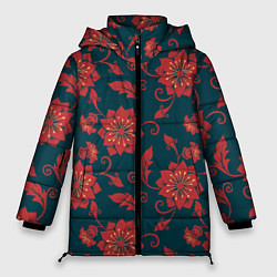 Женская зимняя куртка Red flowers texture