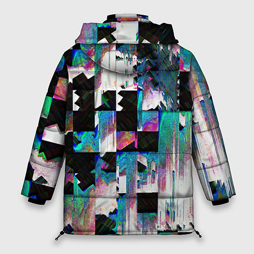 Женская зимняя куртка Glitch Abstract squares Глитч Абстрактные квадраты / 3D-Черный – фото 2