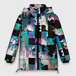 Куртка зимняя женская Glitch Abstract squares Глитч Абстрактные квадраты, цвет: 3D-черный
