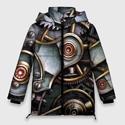Куртка зимняя женская Механизм из шестерёнок в стиле Стимпанк, цвет: 3D-черный